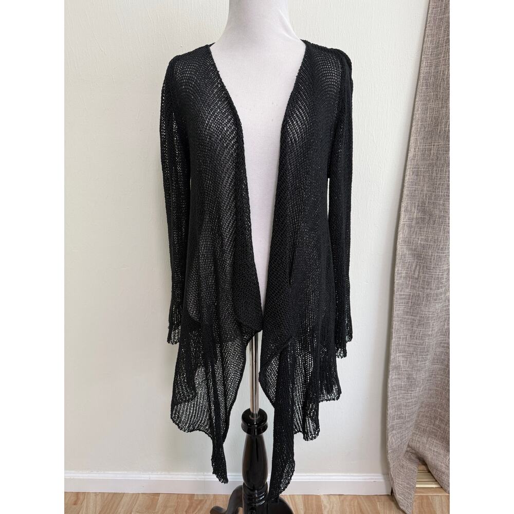 VTG Y2K Crochet Mesh Cardigan Flare Sleeve Fairy Grunge Indie Whimsigoth Black